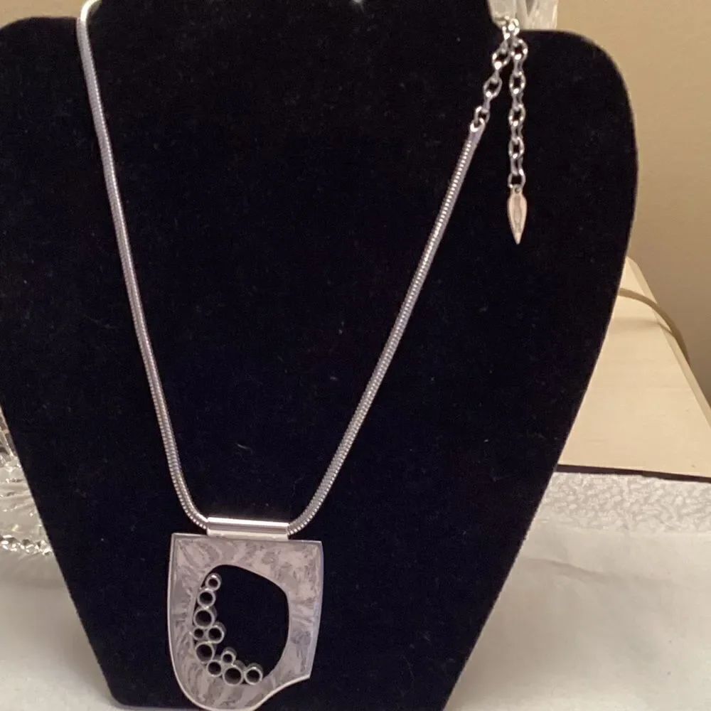 Vintage Whiting & Davis Brand Silvertone Geometric Statement Necklace